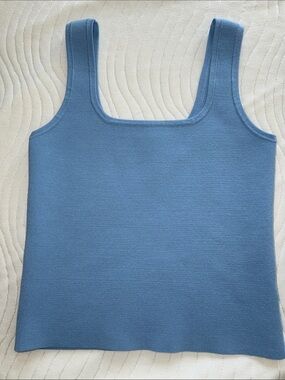 Express Baby Blue Square-Neck Knit Tank Top
